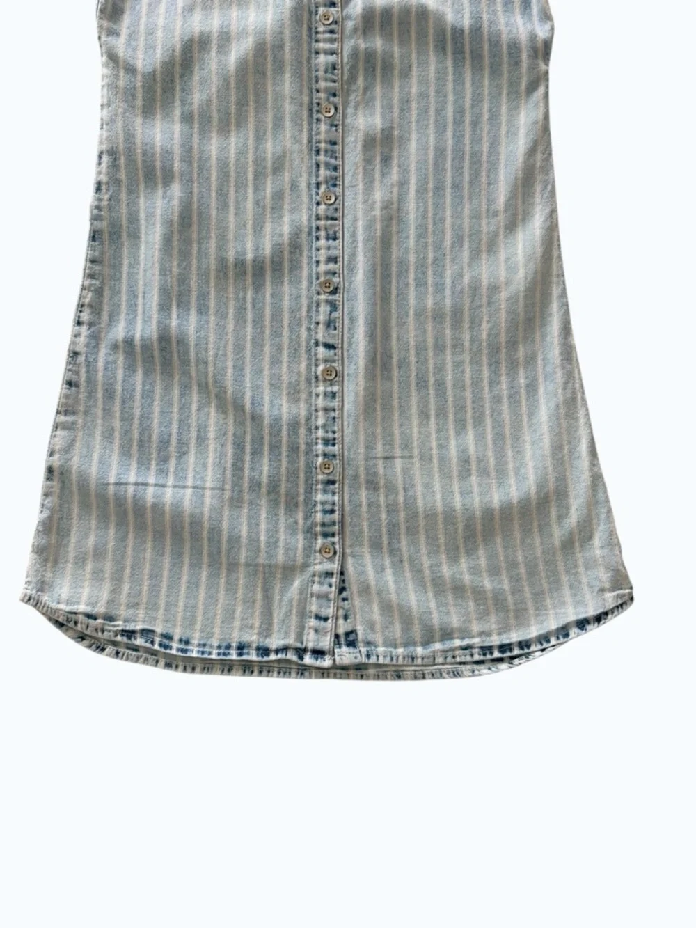 GAP Light Blue and White Striped Sleeveless Button-Front Dress